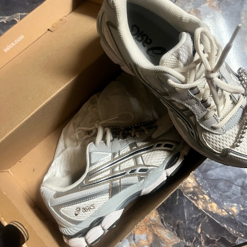 Asics White and Light Gray Mesh Running Sneakers